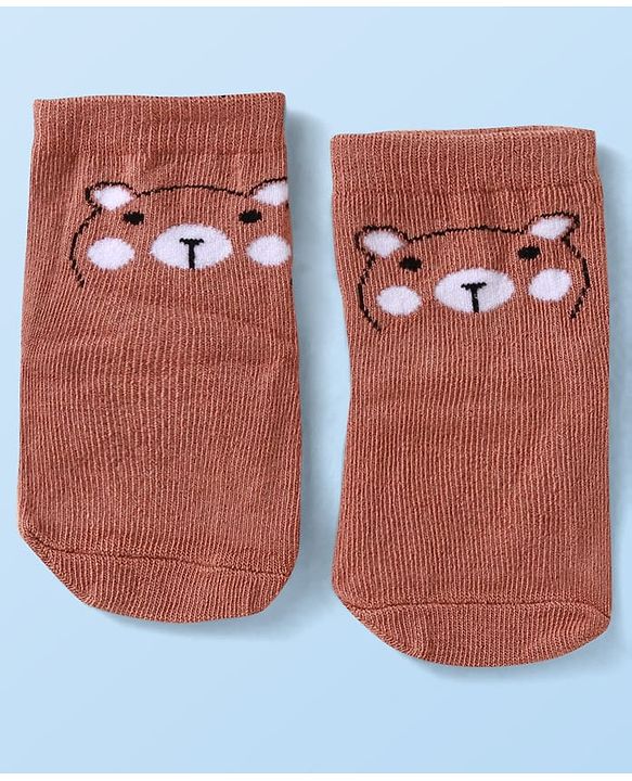 Cute Walk By Babyhug Anti-Bacterial Ankle Length Pack of 3 With Bear Print - Tan & Brown