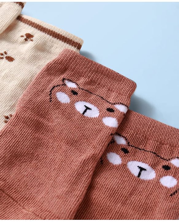 Cute Walk By Babyhug Anti-Bacterial Ankle Length Pack of 3 With Bear Print - Tan & Brown