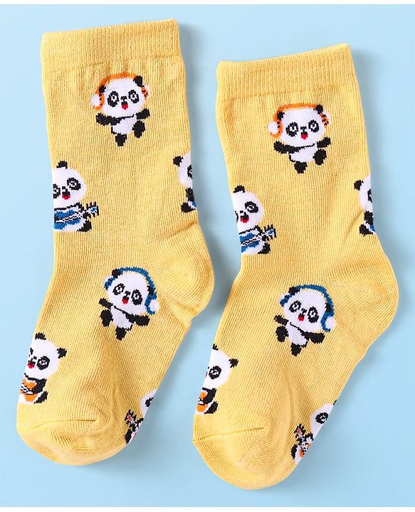 Cute Walk By Babyhug Cotton Knit Anti-Bacterial Ankle Length Socks With Stripes & Animal Design Pack of 3 - Blue & Yellow