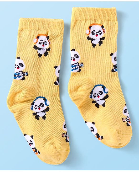 Cute Walk By Babyhug Cotton Knit Anti-Bacterial Ankle Length Socks With Stripes & Animal Design Pack of 3 - Blue & Yellow