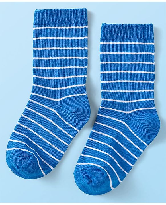 Cute Walk By Babyhug Cotton Knit Anti-Bacterial Ankle Length Socks With Stripe & Ocean Design Pack of 3 - Blue & White