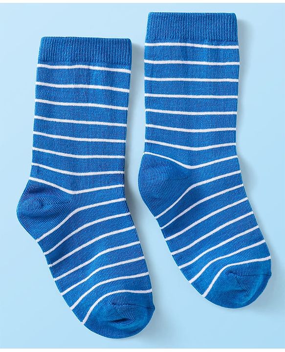 Cute Walk By Babyhug Cotton Knit Anti-Bacterial Ankle Length Socks With Stripe & Ocean Design Pack of 3 - Blue & White