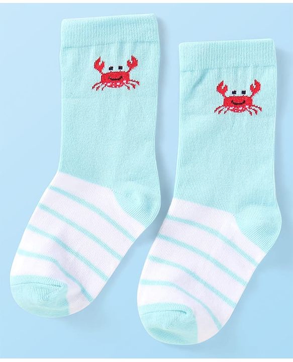 Cute Walk By Babyhug Cotton Knit Anti-Bacterial Ankle Length Socks With Stripe & Ocean Design Pack of 3 - Blue & White