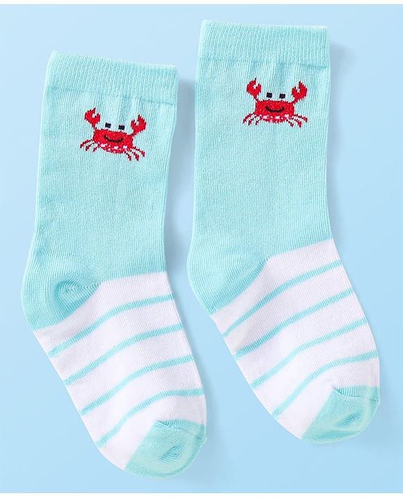 Cute Walk By Babyhug Cotton Knit Anti-Bacterial Ankle Length Socks With Stripe & Ocean Design Pack of 3 - Blue & White