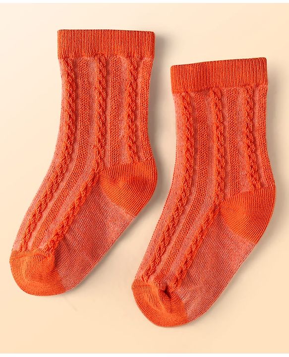 Cute Walk by Babyhug Knit Ankle Length Solid Colour Socks With Cable Knit Design Pack of 3 - White Grey & Orange