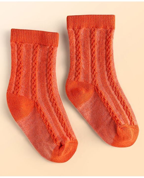 Cute Walk by Babyhug Knit Ankle Length Solid Colour Socks With Cable Knit Design Pack of 3 - White Grey & Orange