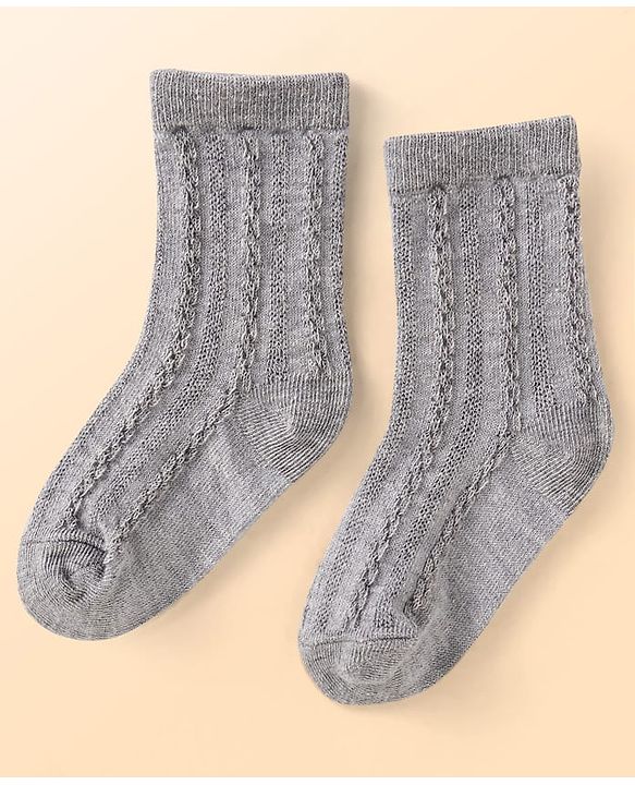 Cute Walk by Babyhug Knit Ankle Length Solid Colour Socks With Cable Knit Design Pack of 3 - White Grey & Orange