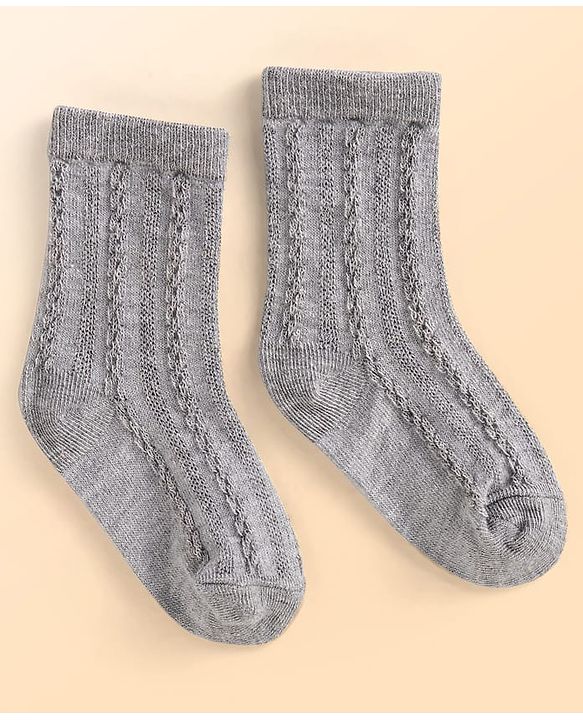 Cute Walk by Babyhug Knit Ankle Length Solid Colour Socks With Cable Knit Design Pack of 3 - White Grey & Orange