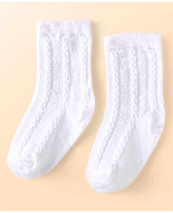 Cute Walk by Babyhug Knit Ankle Length Solid Colour Socks With Cable Knit Design Pack of 3 - White Grey & Orange