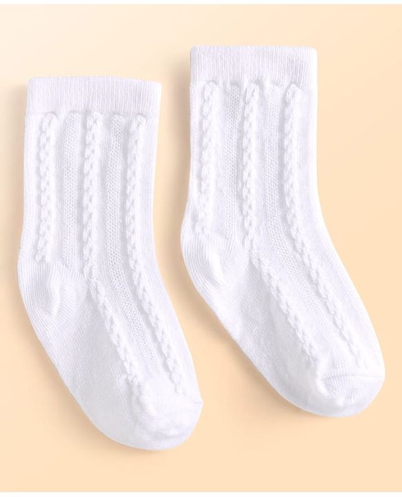 Cute Walk by Babyhug Knit Ankle Length Solid Colour Socks With Cable Knit Design Pack of 3 - White Grey & Orange