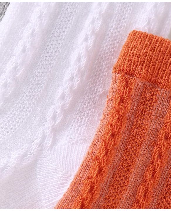 Cute Walk by Babyhug Knit Ankle Length Solid Colour Socks With Cable Knit Design Pack of 3 - White Grey & Orange