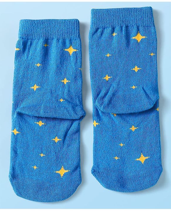 Cute Walk By Babyhug Cotton Knit Anti-Bacterial Ankle Length Socks With Space Design Pack of 3 - Black Blue & White