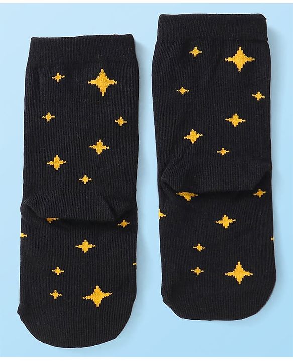 Cute Walk By Babyhug Cotton Knit Anti-Bacterial Ankle Length Socks With Space Design Pack of 3 - Black Blue & White