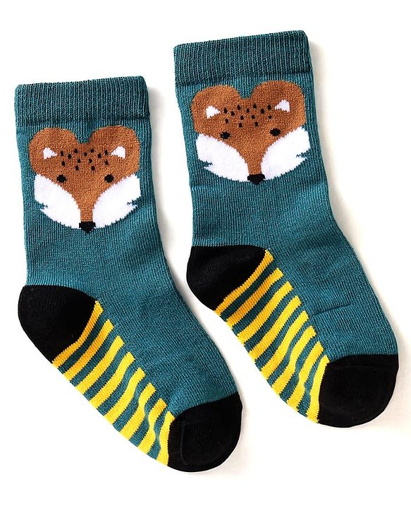 Cute Walk by Babyhug Ankle Length Antibacterial Socks with Stripes & Animal Design Pack of 3 - Teal Blue