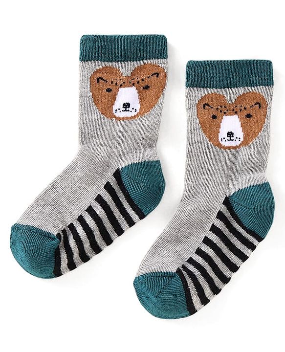 Cute Walk by Babyhug Ankle Length Antibacterial Socks with Stripes & Animal Design Pack of 3 - Teal Blue