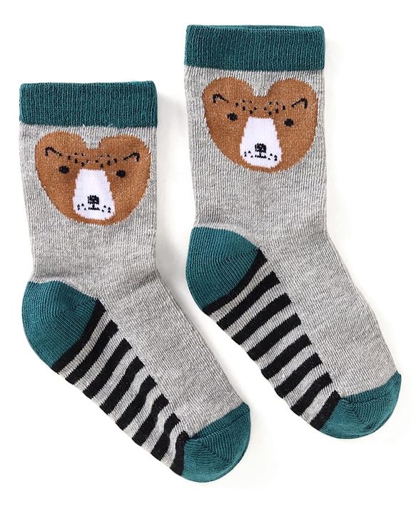 Cute Walk by Babyhug Ankle Length Antibacterial Socks with Stripes & Animal Design Pack of 3 - Teal Blue