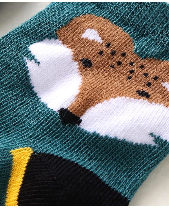 Cute Walk by Babyhug Ankle Length Antibacterial Socks with Stripes & Animal Design Pack of 3 - Teal Blue