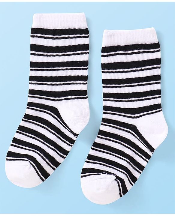 Cutewalk By Babyhug Cotton Knit Anti-Bacterial Ankle Length Stripe & Star Design Socks Pack of 3 - Black & White