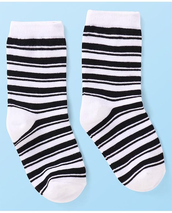 Cutewalk By Babyhug Cotton Knit Anti-Bacterial Ankle Length Stripe & Star Design Socks Pack of 3 - Black & White