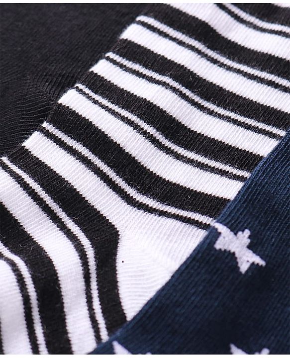 Cutewalk By Babyhug Cotton Knit Anti-Bacterial Ankle Length Stripe & Star Design Socks Pack of 3 - Black & White