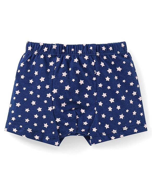Babyhug 100% Cotton Knit Solid Striped & Bear Printed  Trunks Pack of 5 - Light Blue Navy & Yellow