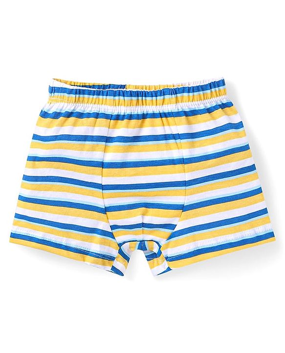 Babyhug 100% Cotton Knit Solid Striped & Bear Printed  Trunks Pack of 5 - Light Blue Navy & Yellow