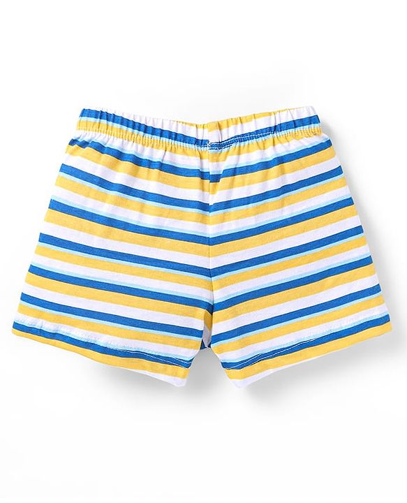 Babyhug 100% Cotton Knit Solid Striped & Bear Printed  Trunks Pack of 5 - Light Blue Navy & Yellow
