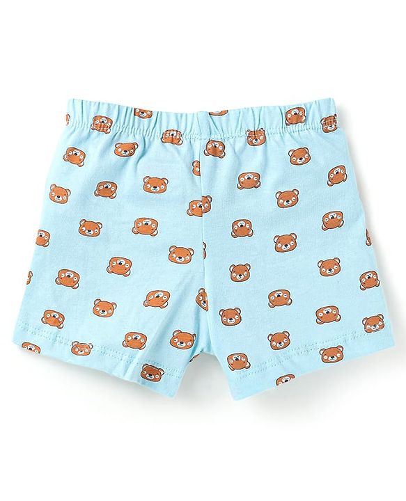Babyhug 100% Cotton Knit Solid Striped & Bear Printed  Trunks Pack of 5 - Light Blue Navy & Yellow