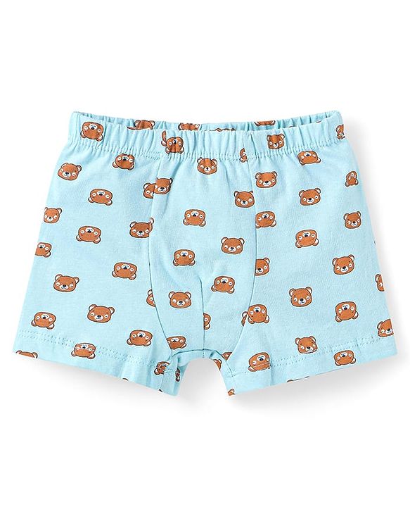 Babyhug 100% Cotton Knit Solid Striped & Bear Printed  Trunks Pack of 5 - Light Blue Navy & Yellow