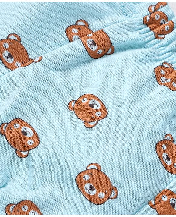 Babyhug 100% Cotton Knit Solid Striped & Bear Printed  Trunks Pack of 5 - Light Blue Navy & Yellow