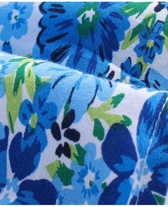 Babyhug Rayon Woven Half Puffed Sleeves Floral Printed Frock Peter Pan Collar & Bloomer - Blue