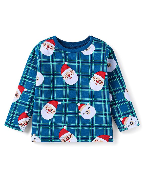Babyhug Cotton Knit Full Sleeves Santa Claus Printed Night Suit - Royal Blue