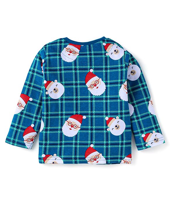Babyhug Cotton Knit Full Sleeves Santa Claus Printed Night Suit - Royal Blue