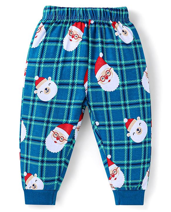 Babyhug Cotton Knit Full Sleeves Santa Claus Printed Night Suit - Royal Blue