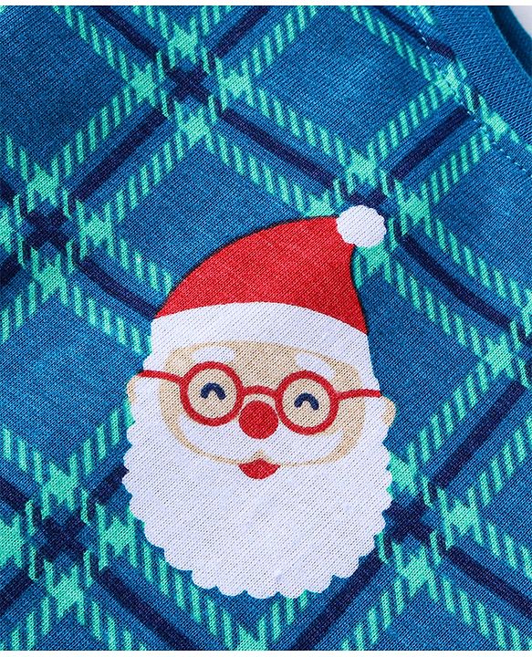 Babyhug Cotton Knit Full Sleeves Santa Claus Printed Night Suit - Royal Blue