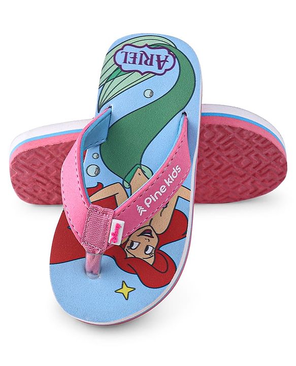 Pine Kids Disney Slip On Flip Flops with Ariel Mermaid Print - Light Blue