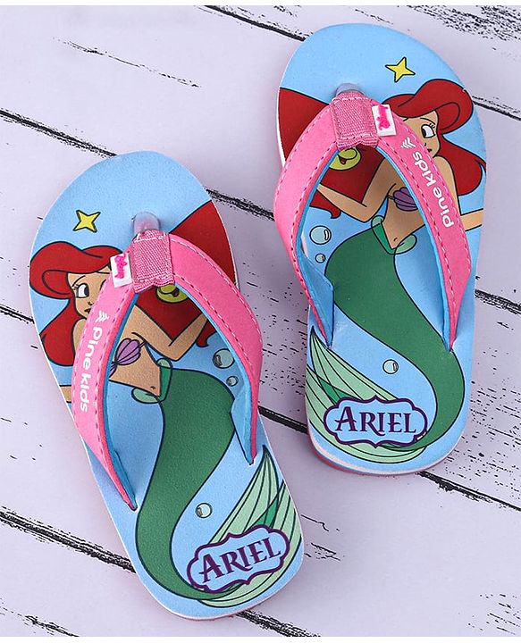 Pine Kids Disney Slip On Flip Flops with Ariel Mermaid Print - Light Blue
