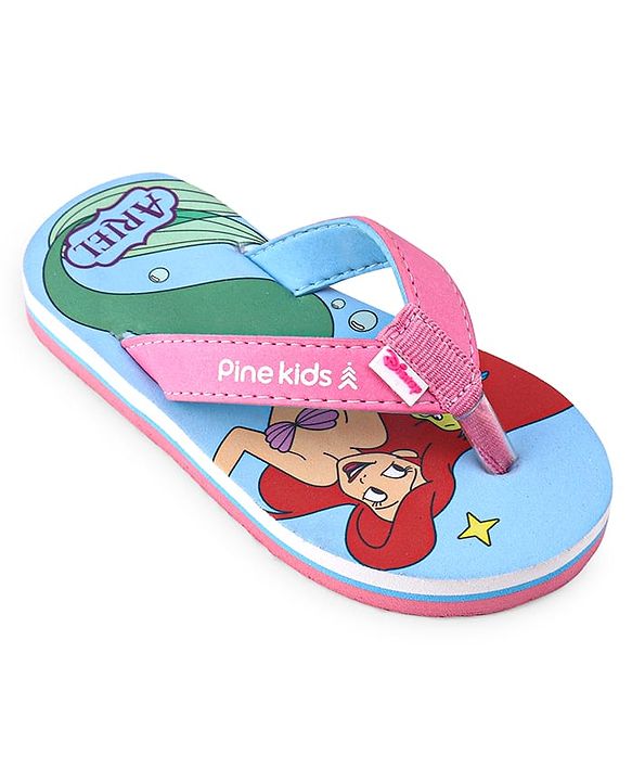 Pine Kids Disney Slip On Flip Flops with Ariel Mermaid Print - Light Blue