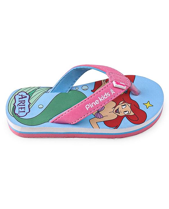 Pine Kids Disney Slip On Flip Flops with Ariel Mermaid Print - Light Blue