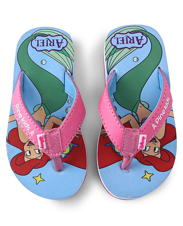 Pine Kids Disney Slip On Flip Flops with Ariel Mermaid Print - Light Blue