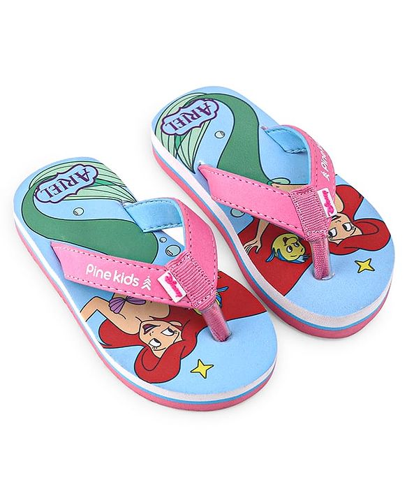 Pine Kids Disney Slip On Flip Flops with Ariel Mermaid Print - Light Blue