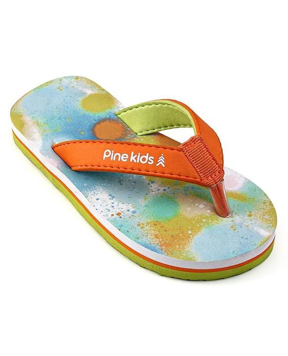 Pine Kids Slip On Printed Flip Flops - Orange & Light Blue