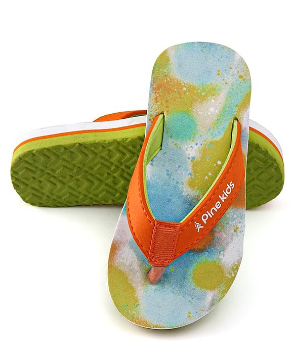 Pine Kids Slip On Printed Flip Flops - Orange & Light Blue