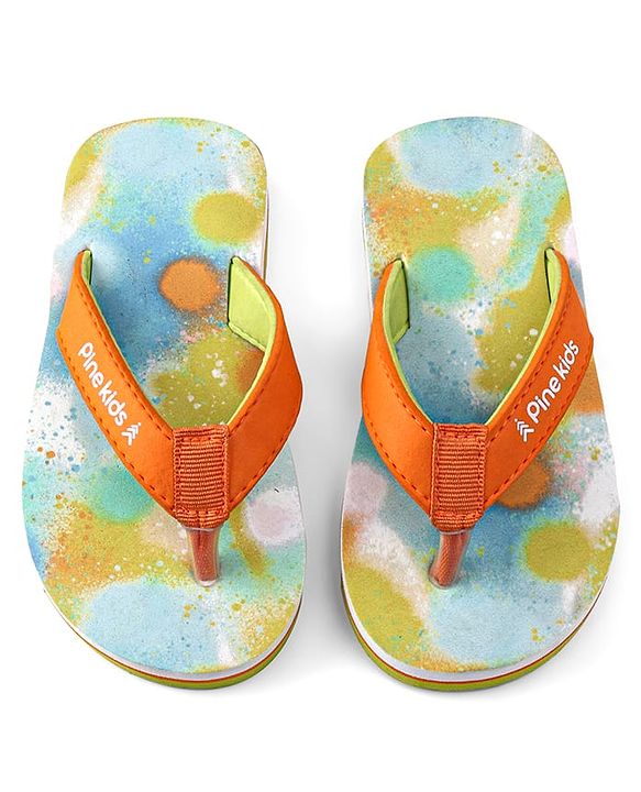 Pine Kids Slip On Printed Flip Flops - Orange & Light Blue