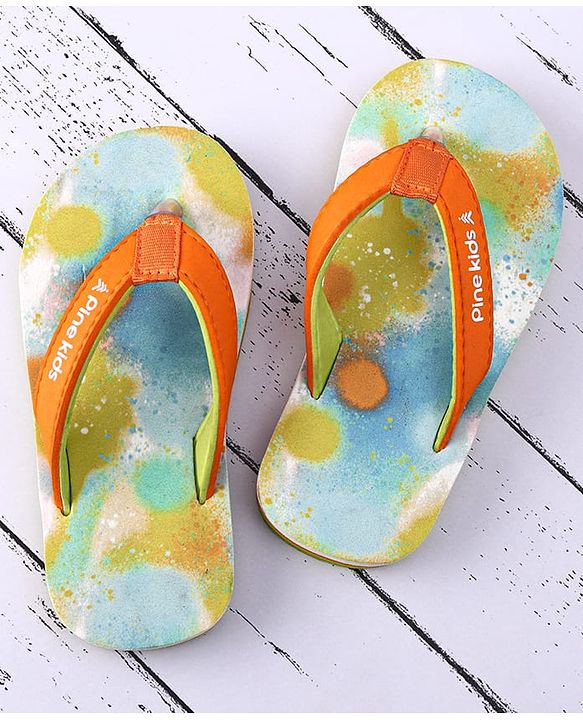 Pine Kids Slip On Printed Flip Flops - Orange & Light Blue