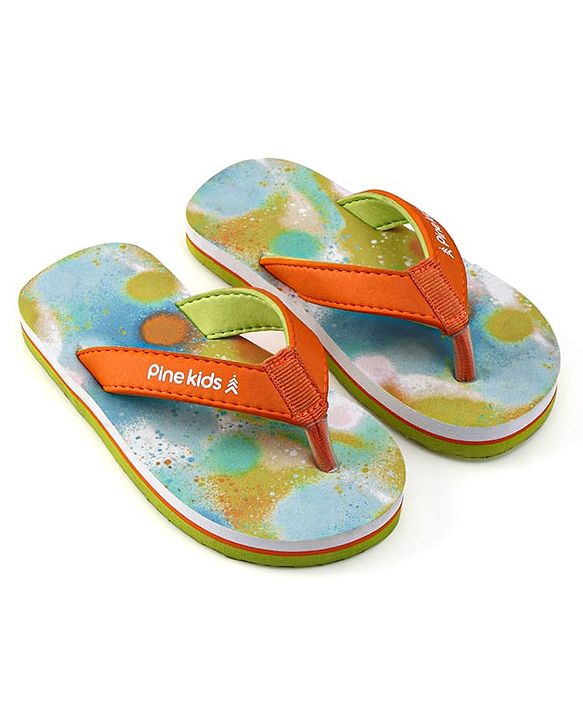 Pine Kids Slip On Printed Flip Flops - Orange & Light Blue
