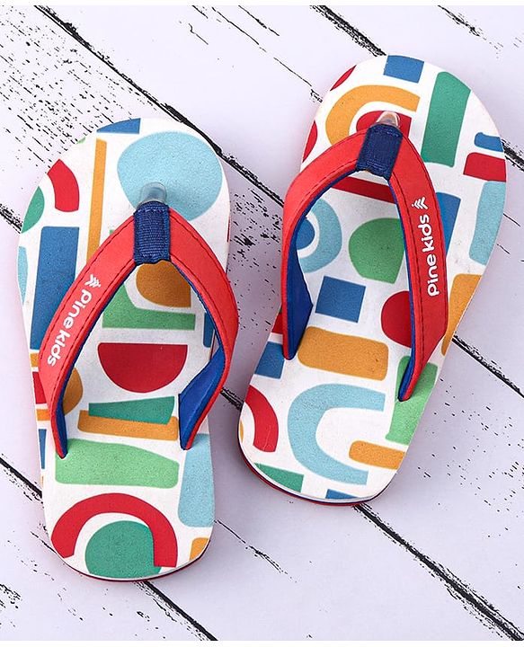 Pine Kids Slip On Flip Flops with Abstract Print - White Red & Blue