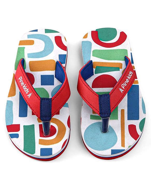 Pine Kids Slip On Flip Flops with Abstract Print - White Red & Blue