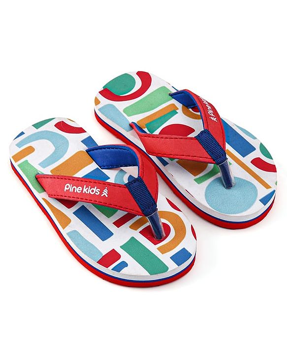Pine Kids Slip On Flip Flops with Abstract Print - White Red & Blue