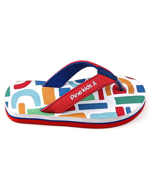 Pine Kids Slip On Flip Flops with Abstract Print - White Red & Blue